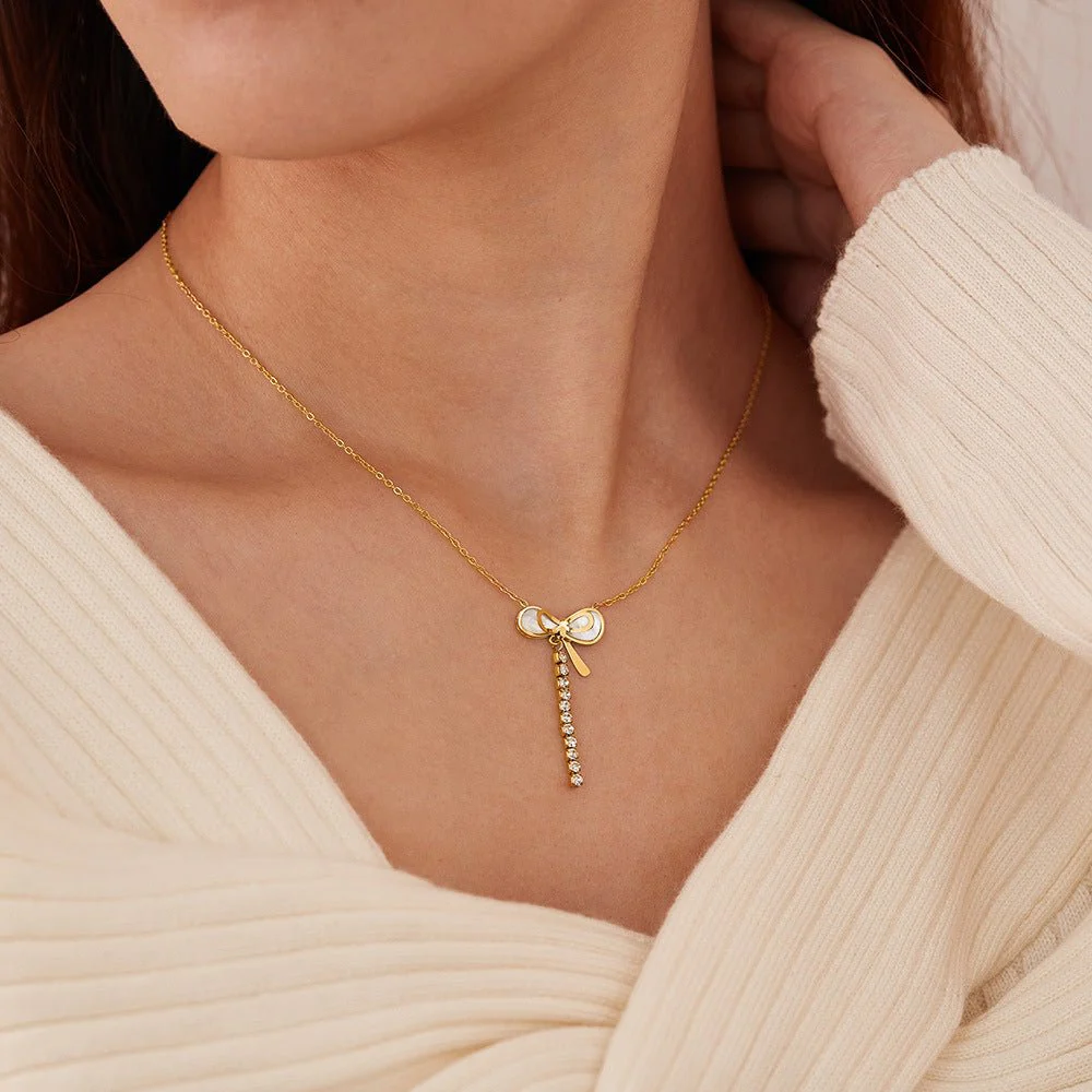 necklace-female-titanium-steel-mother-shell-bow-tassel-376620