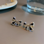 Elegant Zircon Black Bow Tie Earrings (AXJ-112) - Image 5