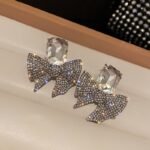 ZJE-165 Sparkling Bow Shape Zircon Korean Earrings- Golden - Image 5
