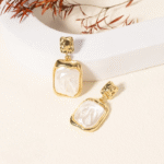 Elegant Korean Gold Foil Earrings with White Stone – Golden (PXT-115)