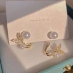 AXJ-161 Butterfly Pearl Korean Earrings - Golden - Image 3