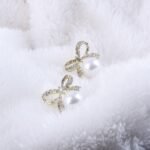 Bow Knot Pearl Earrings with Zircon – Korean Style (PJX-113) - Image 5