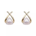 Trendy Korean Cross Pearl Earrings – Sculpted Design (AVT-114) - Image 3