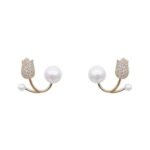 Beautiful Pearl Zircon Korean Flower Earrings for Women - Image 2
