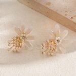 ZJX-162 Flower Pearl Korean Earrings- Golden - Image 5