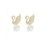 ZJE-911 Swan Pearl Earrings - Golden - Image 4