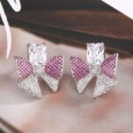 ZJE-165 Sparkling Bow Shape Zircon Korean Earrings- Golden - Image 3