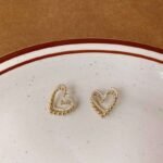 ZJE-164 Heart Shape Double Korean Earrings- Golden - Image 5