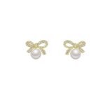 Bow Knot Pearl Earrings with Zircon – Korean Style (PJX-113) - Image 4