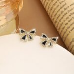 Elegant Zircon Black Bow Tie Earrings (AXJ-112) - Image 3