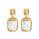 Elegant Korean Gold Foil Earrings with White Stone – Golden (PXT-115) - Image 3