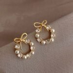Pearl Bow Korean Zircon Earrings for Women - Image 3