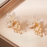 ZJX-162 Flower Pearl Korean Earrings- Golden - Image 2