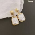 Elegant Korean Gold Foil Earrings with White Stone – Golden (PXT-115) - Image 2