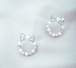 Pearl Bow Korean Zircon Earrings for Women