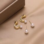 ZVT-167 Korean Pearl Circle Earrings-Golden - Image 3