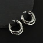 Punk Oval Hoop Earrings Metallic Geometric Ear - Image 4